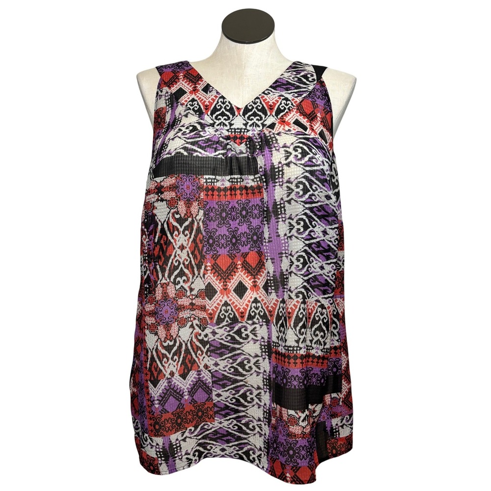 Lane‎ Bryant Womens 14/16 Sleeveless V-Neck Patchwork Ikat Print Tank Top Tunic